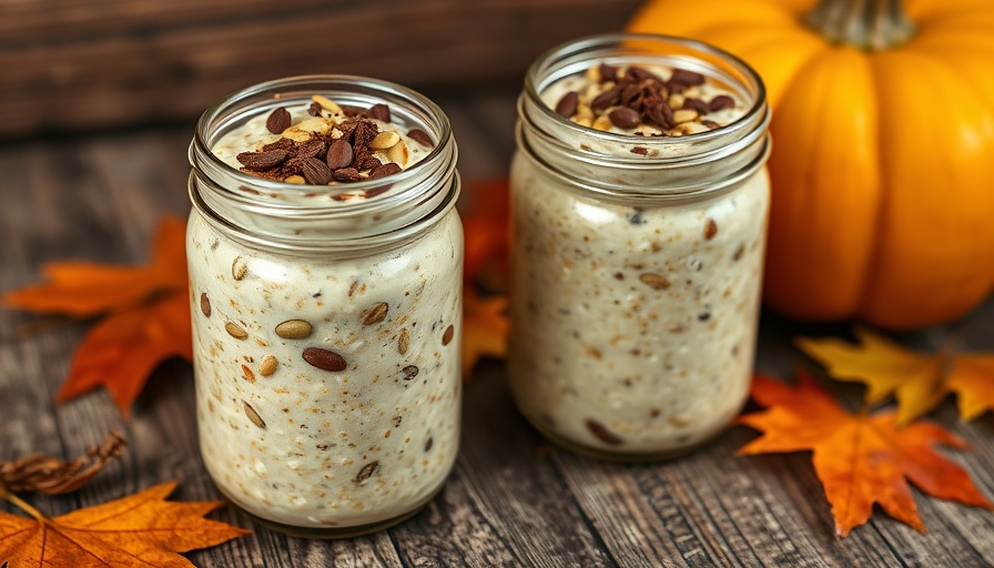 Protein Chai Pumpkin Overnight Oats in jars with fall decor.