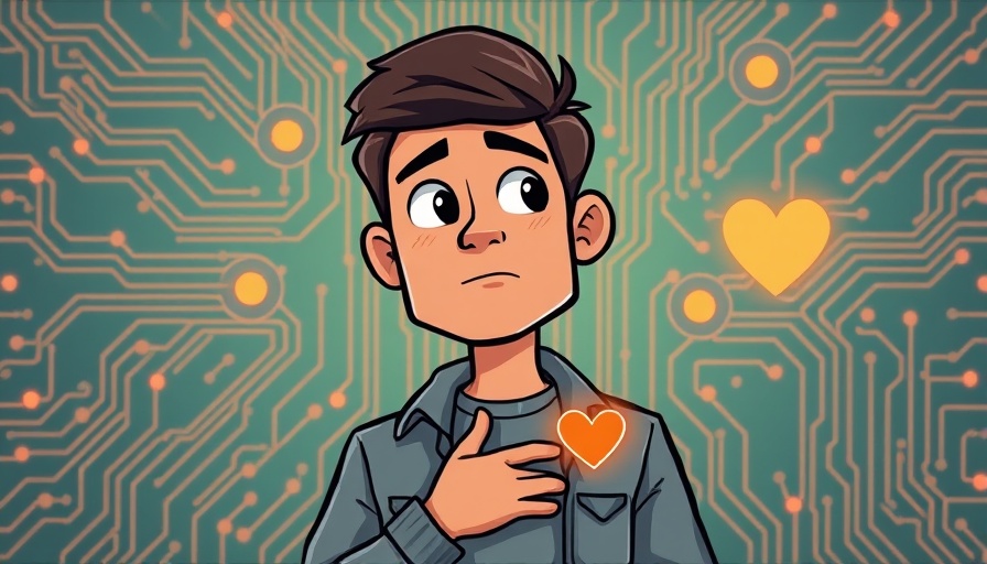 Contemplative cartoon man wonders about AI's limits, digital background.