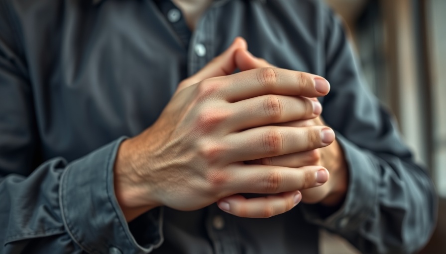 Mindfulness in anxiety treatment depicted through thoughtful hand clasp.