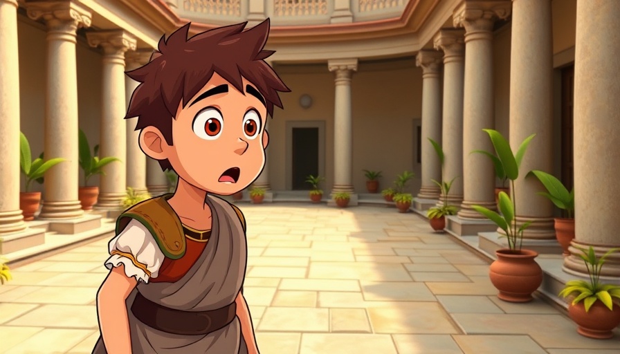 Roman character surprised in courtyard Superbook Paul and Barnabas Episode.