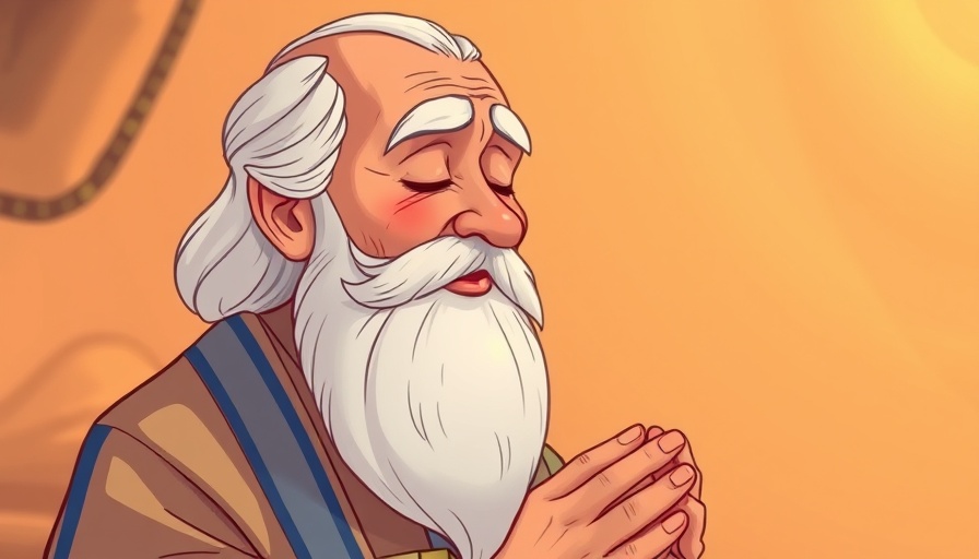 Elderly man in prayer, worship God in everyday life, Cartoon style