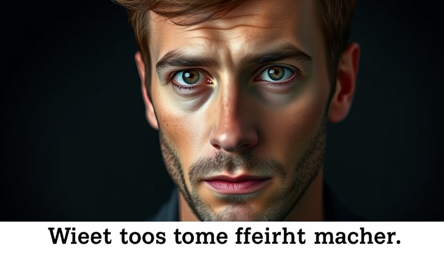 Close-up of a man with text overlay, high contrast.