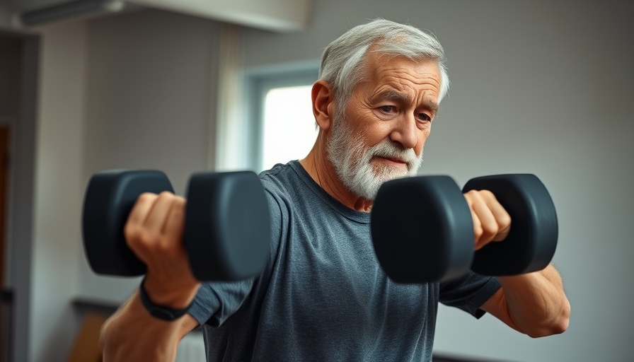 Older man lifting weights with trainer highlighting benefits of resistance training for aging.