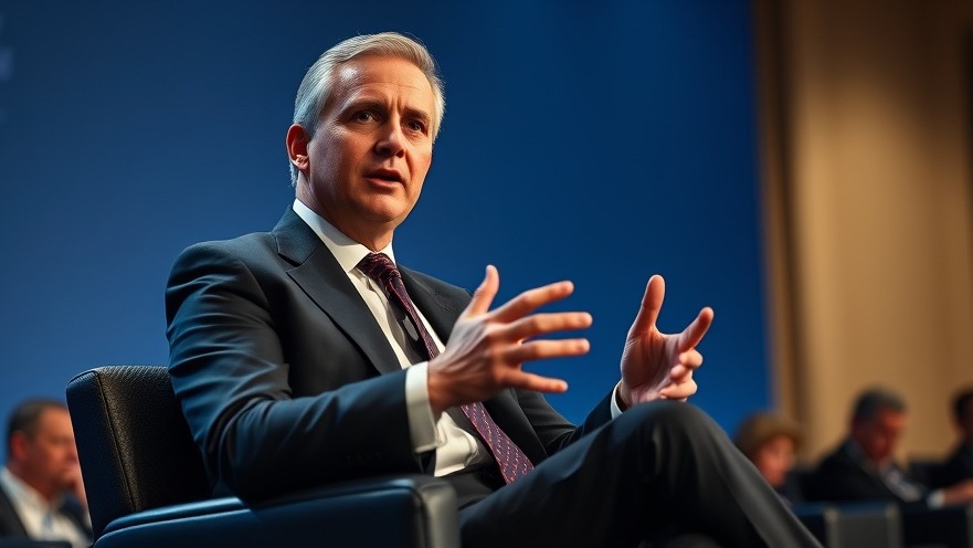 Distinguished man discussing healthcare innovation at a conference, blue backdrop.