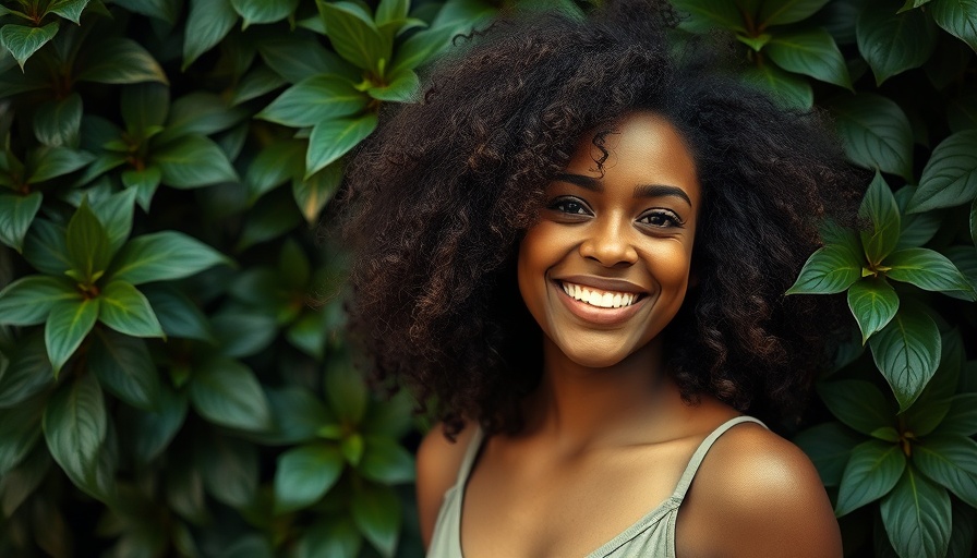 Smiling woman surrounded by lush plants, Kokkoya Organics sustainable travel.