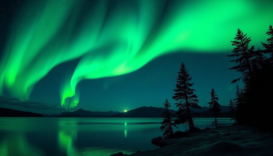 Northern lights dance over a peaceful lake in the U.S.
