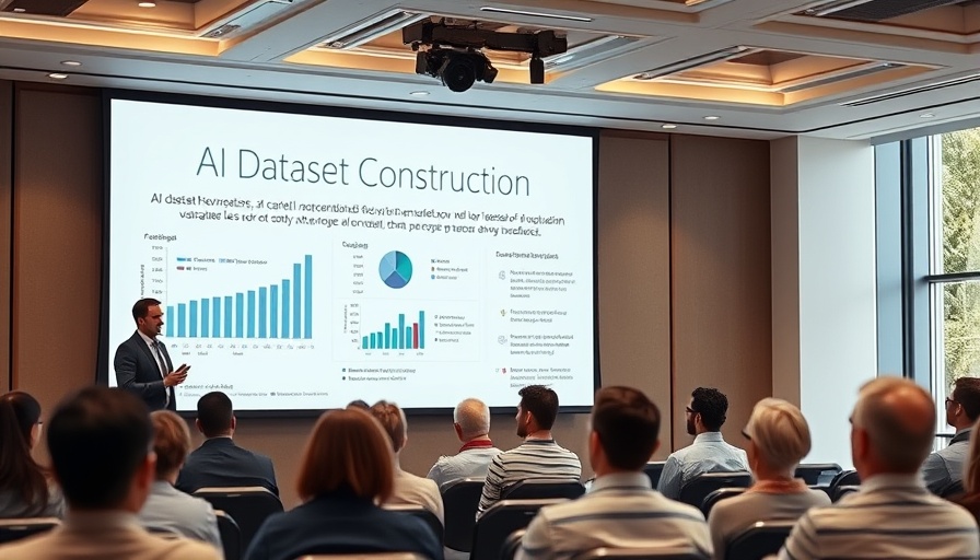 Artificial Intelligence (AI) dataset presentation slide in conference room.