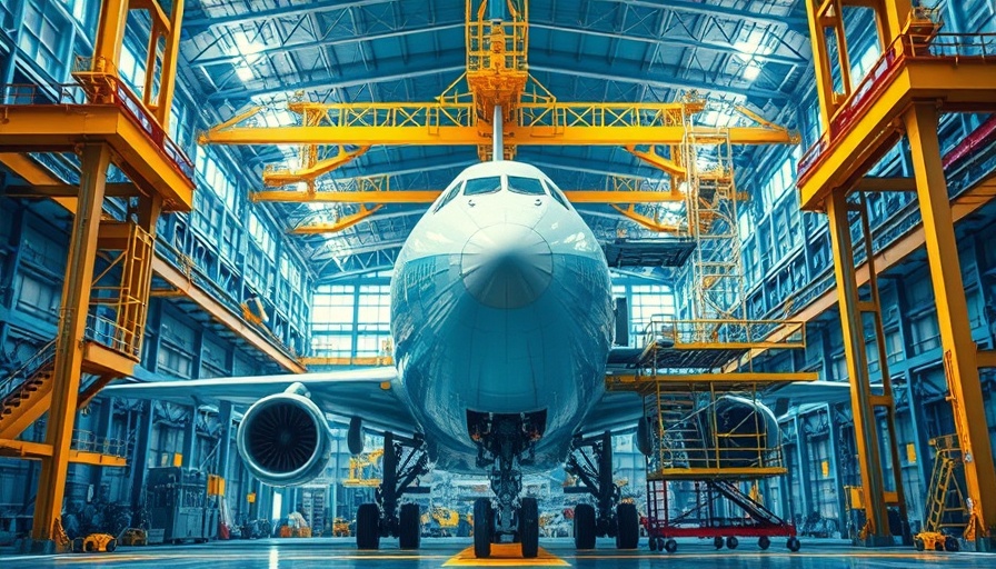 Industrial factory with airplane construction showcasing Airbus A320 production.