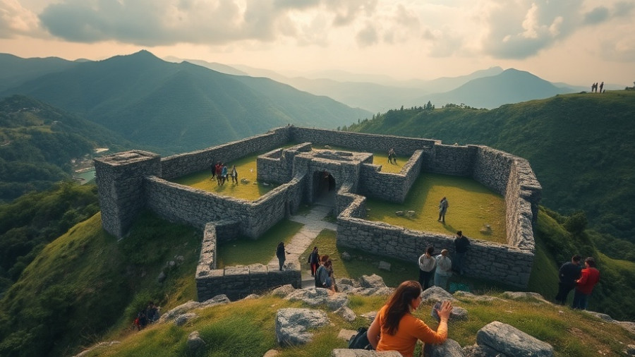 Ancient stone fort with tourists exploring; haunted tourist destination