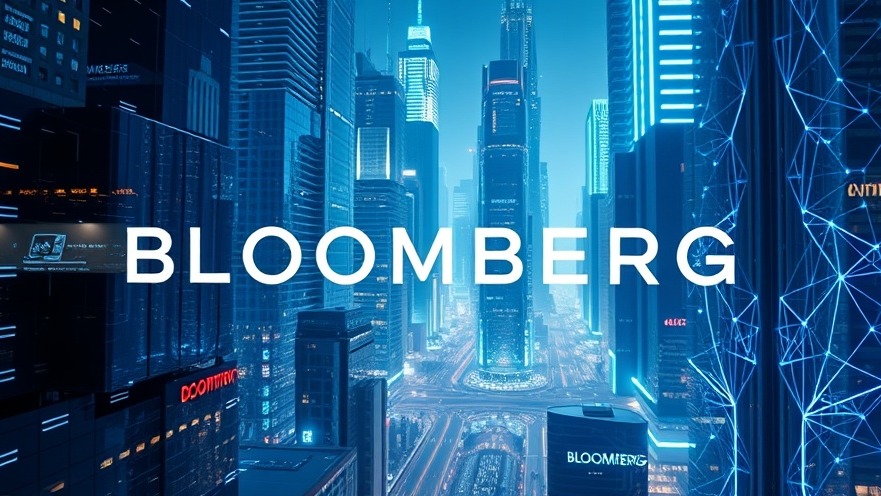 Futuristic cityscape promoting local investment and community development with blue geometric patterns.