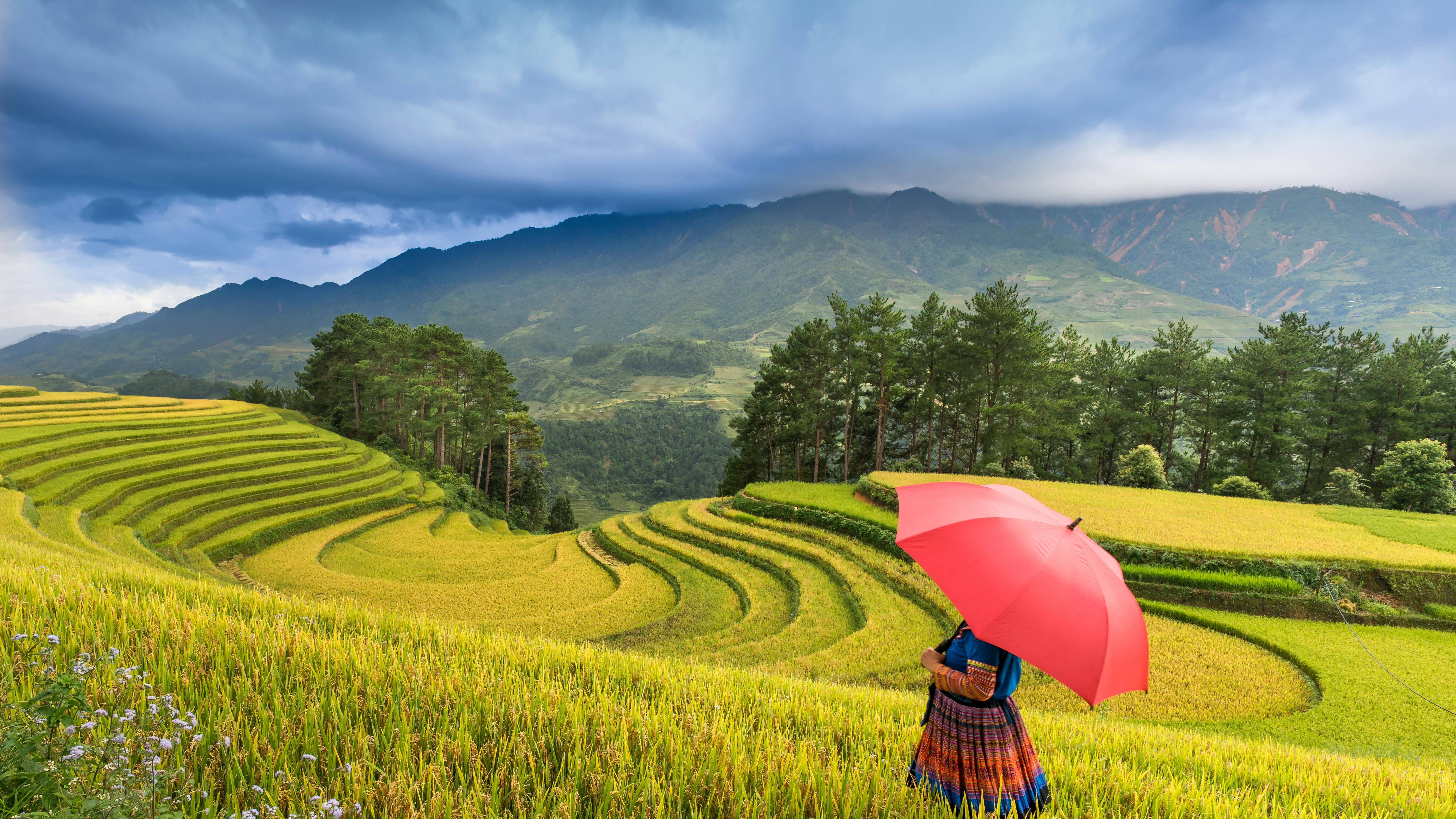 Scenes of sustainable travel in Lao PDR with cultural and natural highlights.