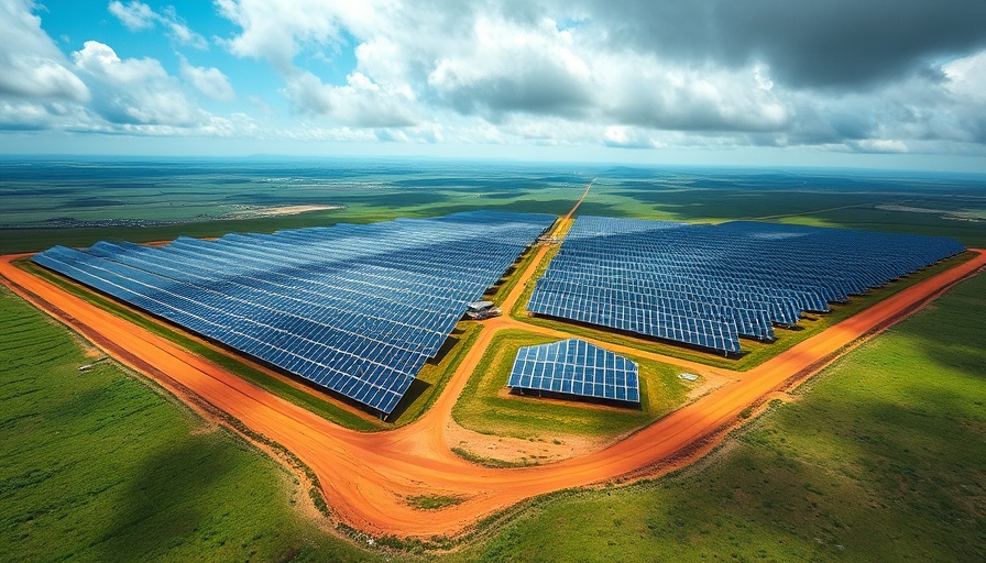 Solar power facility investment viewed from above under cloudy sky.