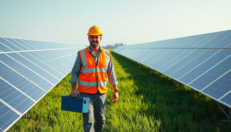 Worker inspecting solar panels for community solar financing project.