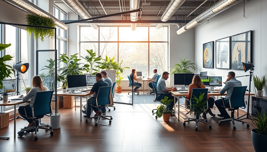 Modern PR agency office in the age of AI with natural light.