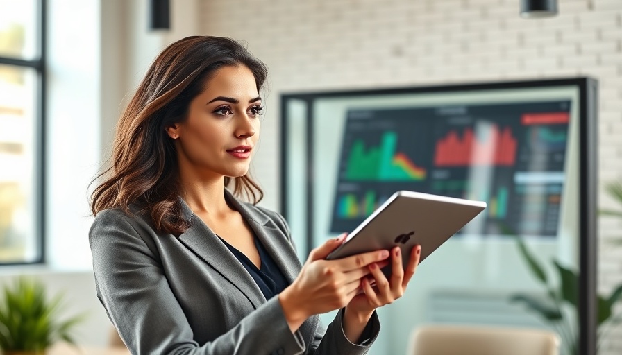 Professional woman presenting Marketing KPIs to executives.