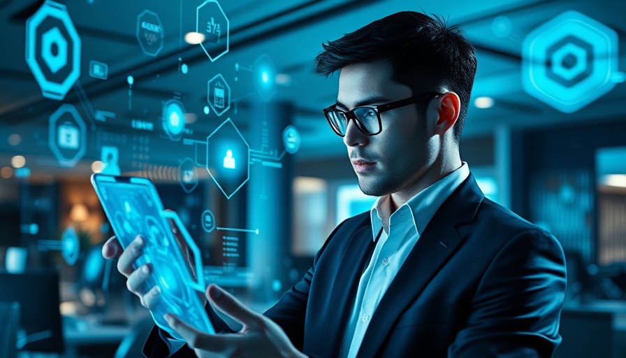 Futuristic AI strategy for business illustration with holographic elements.