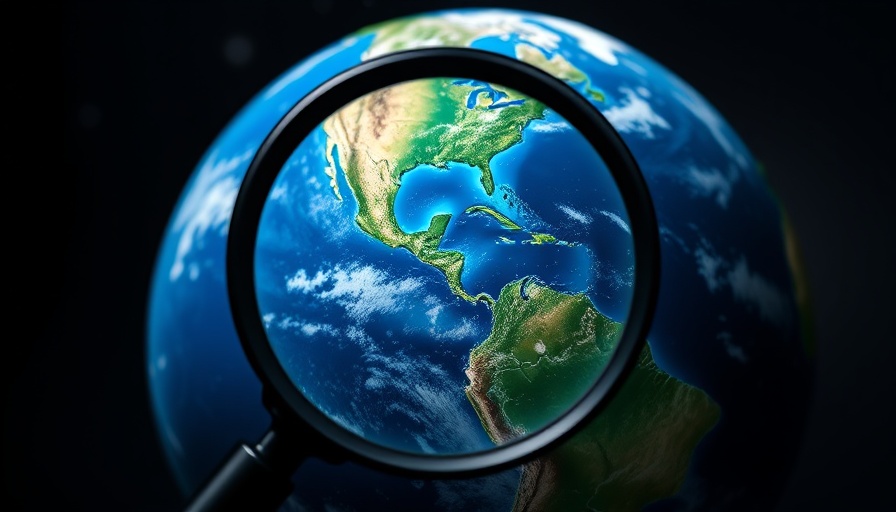 Earth with magnifying glass zoom on North America, environmental focus.