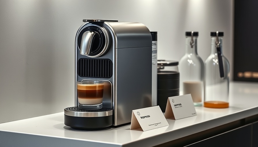 Nespresso machine and bottles on a counter during Swiss train travel.