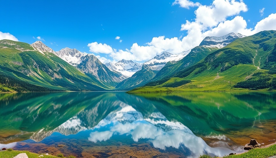 Scenic alpine lake in Switzerland, promoting travel sustainably.