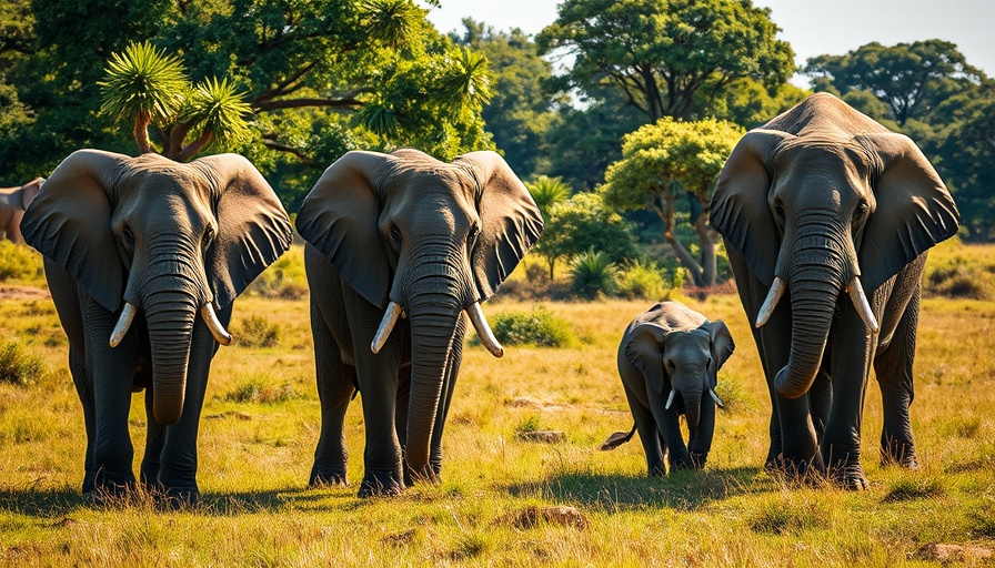 Elephant family in South African savannah near Safari Eco Lodges.