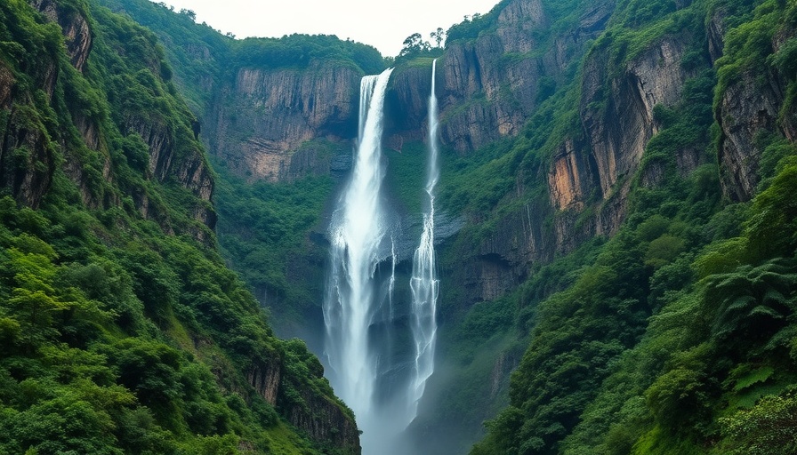 Scenic waterfall in Molokai cascading down lush green cliffs.