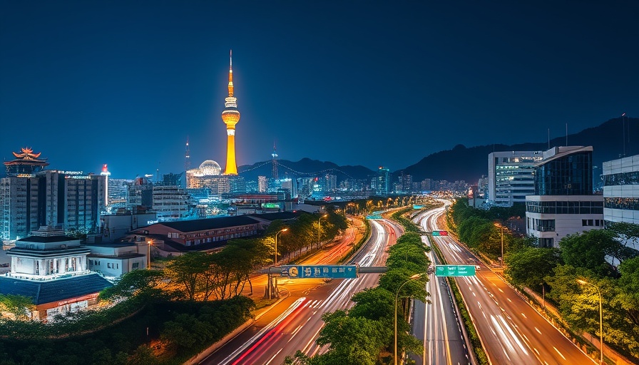 Vibrant Seoul cityscape at night with Namsan Tower, sustainable travel.