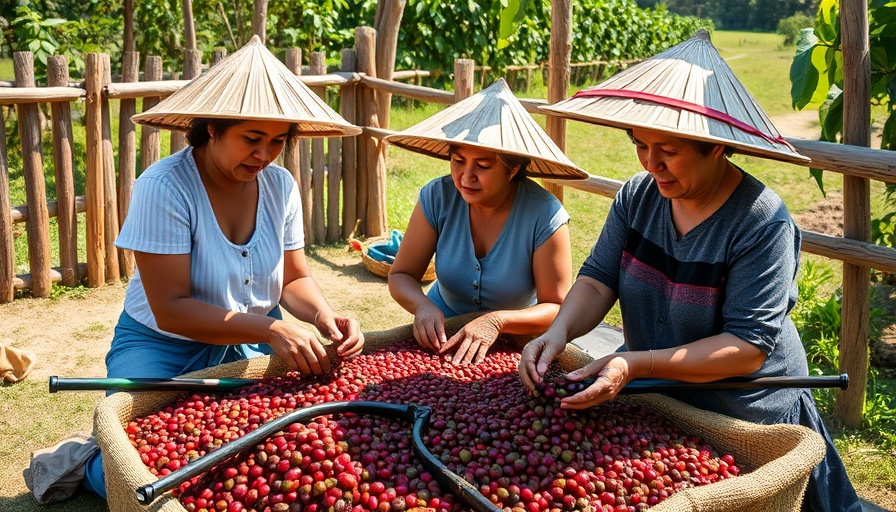 Women sorting coffee cherries in Pu'er's coffee culture.