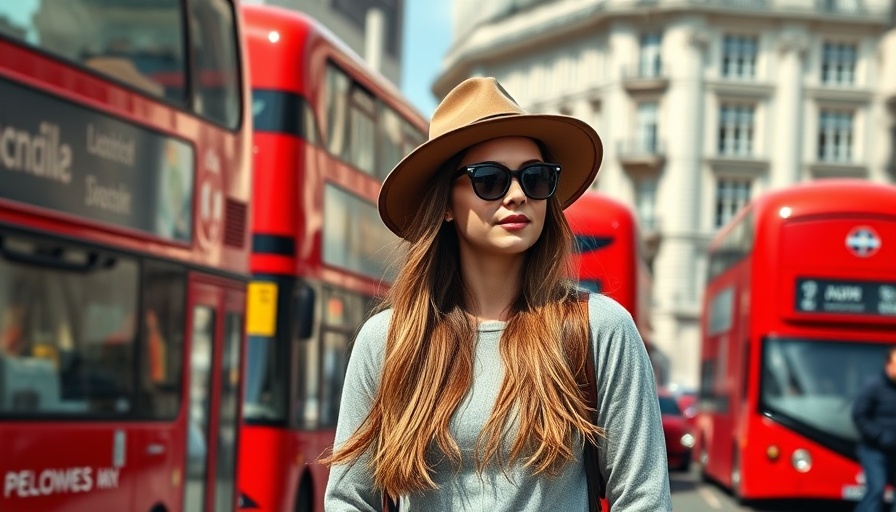 Woman walking on London street with red buses, 4 days in London itinerary.