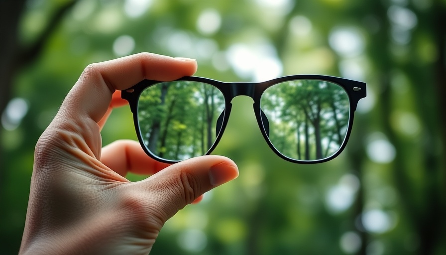 Glasses focusing on trees, symbolizing ESG impact clarity.
