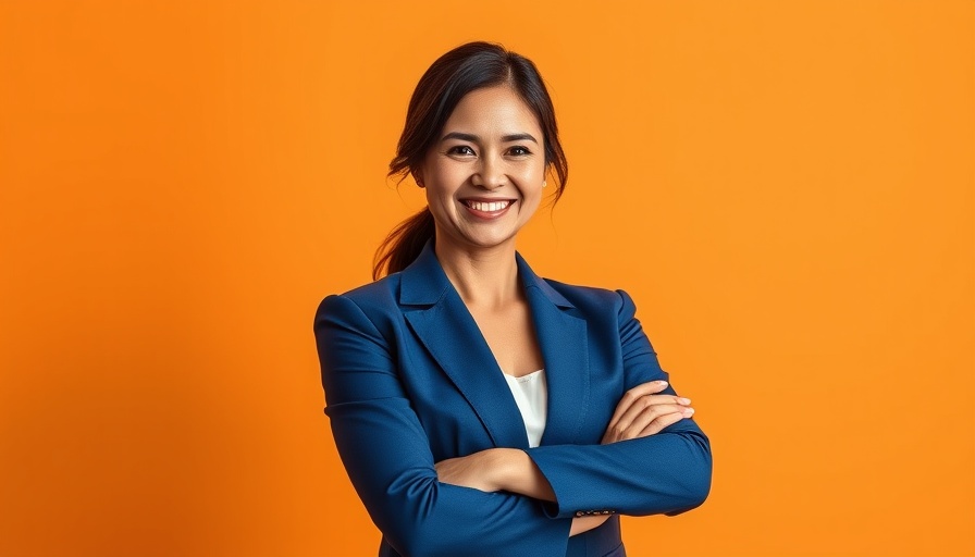 Confident woman in blue blazer symbolizes impact investment in renewable energy.