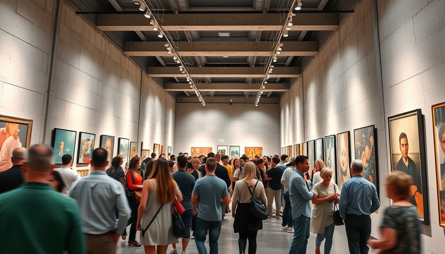 Lively gallery event with attendees, highlighting impact investment themes.
