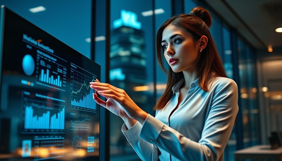AI in Impact Investment: Woman presenting data in a modern office.