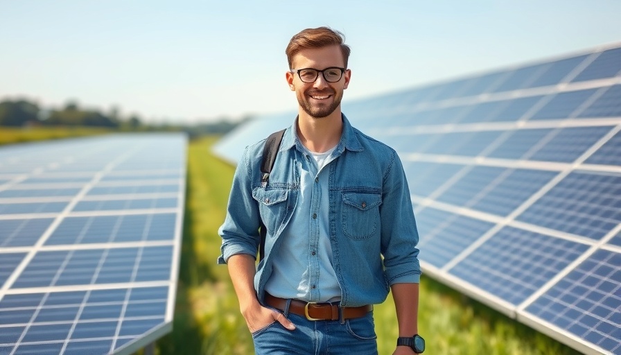 Engineer walking through solar farm, community solar financing concept.