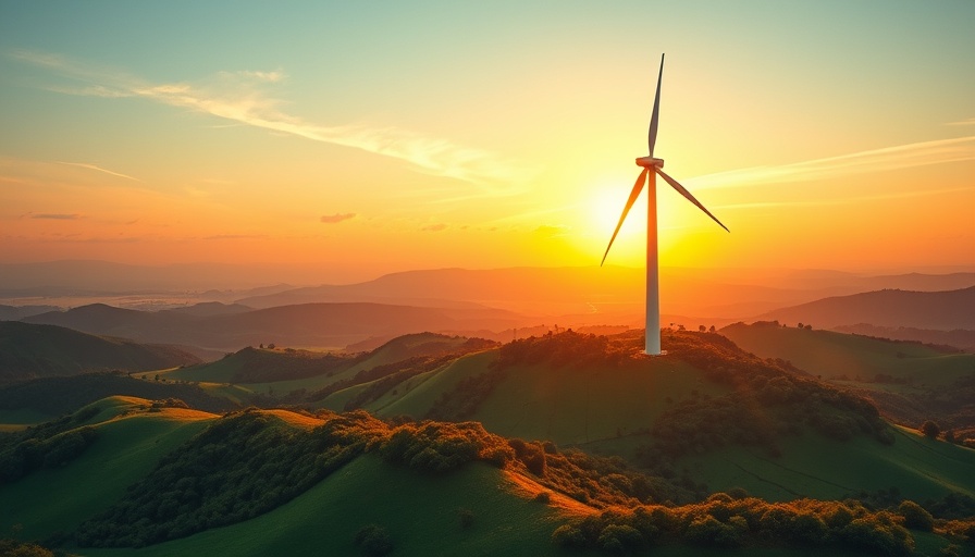 Impact Investment: Wind turbine in serene rural landscape at sunset