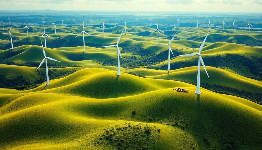 Wind turbines on rolling hills under a blue sky, inclusive insurance business opportunity.