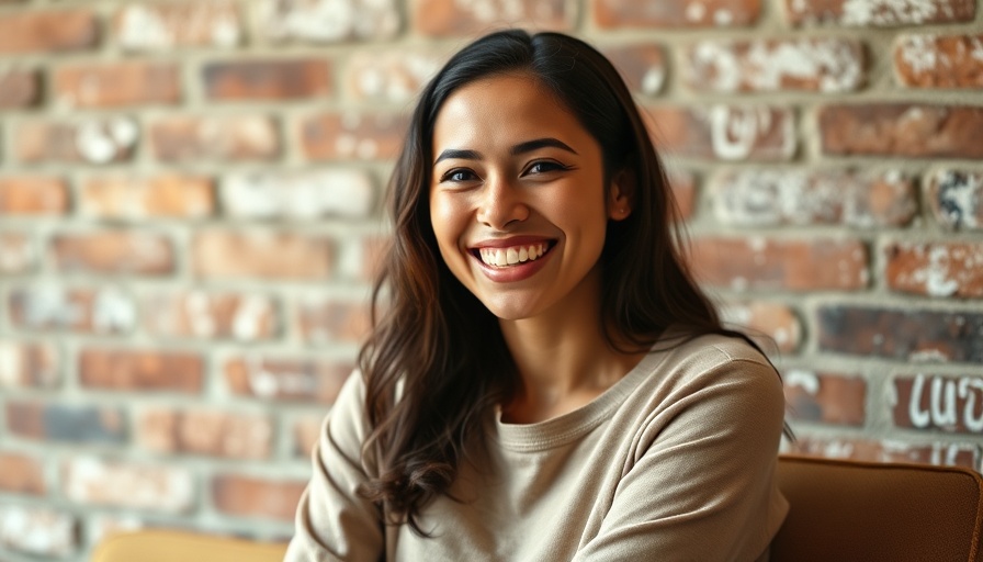 Impact Investment advocate smiling warmly against a textured brick wall.