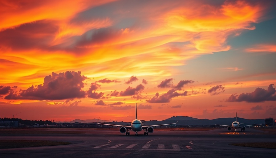 Airplanes against a sunset sky highlighting global aviation sector challenges.
