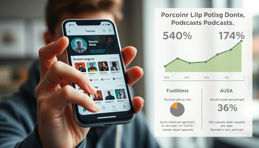 Podcasting in Australia trends with phone display and growth chart.