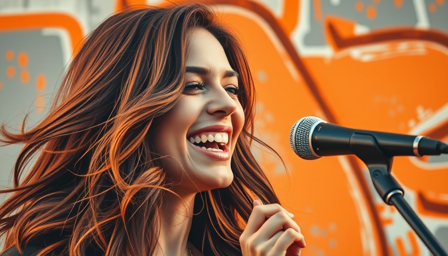 Colorful street art depicting a singing woman.