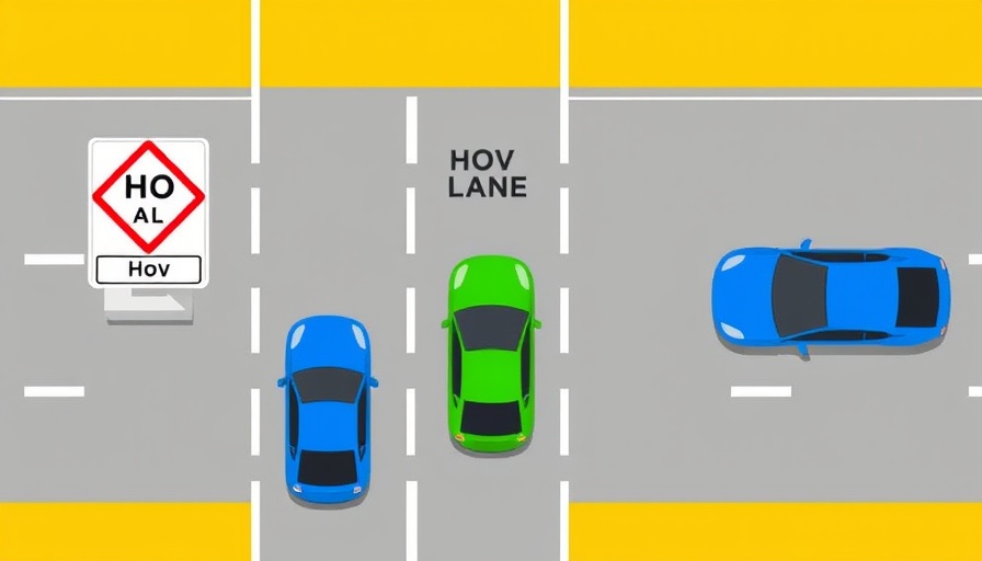 HOV lane entrance sign illustration depicting cars and lanes