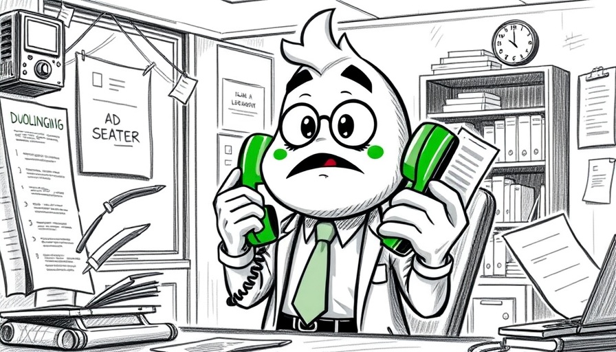 Cartoon Duolingo mascot with ads illustrates learning disruption.