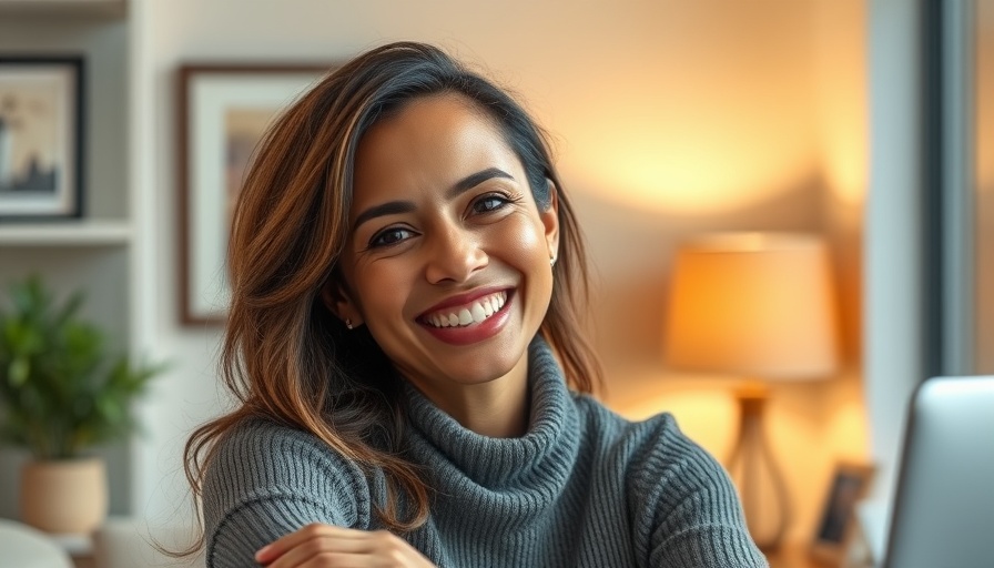 Smiling woman discussing impact investment in home office.