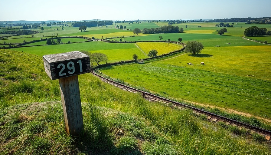 Old railway marker in Sierra Norte Greenway landscape