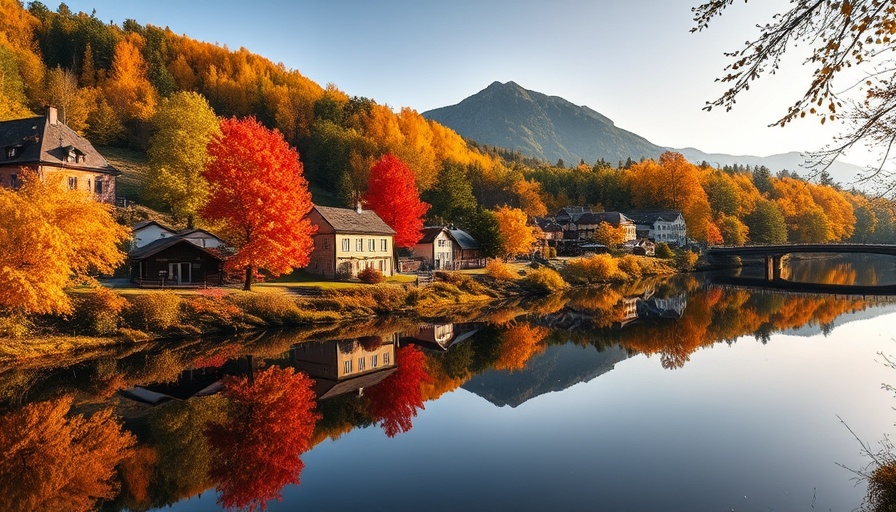 Peaceful autumn scene in Lower Bavaria with colorful foliage reflecting in a calm river.