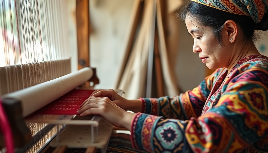 Young woman weaving colorful textile, focus on craft, Women's Livelihood Bond™ investment.