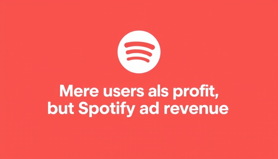 Spotify logo with text on coral background highlighting ad revenue challenges.
