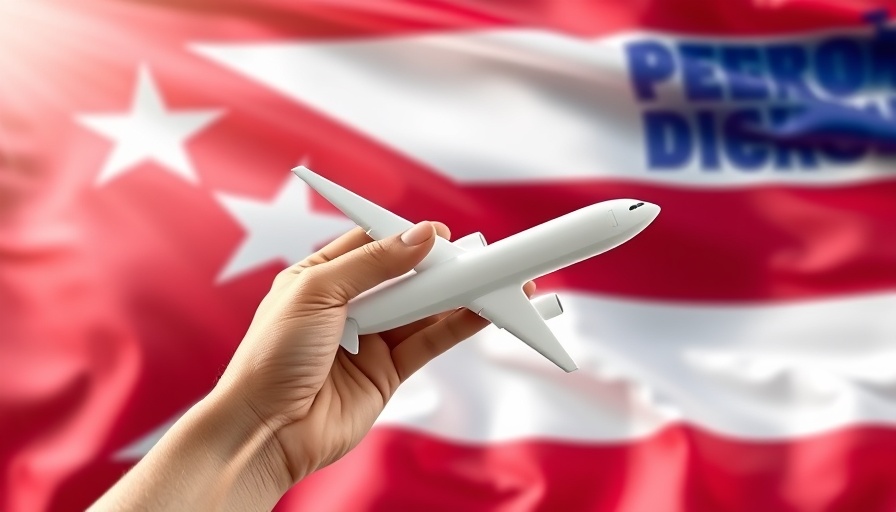 Model airplane held against Puerto Rican flag, representing Puerto Rico airports.