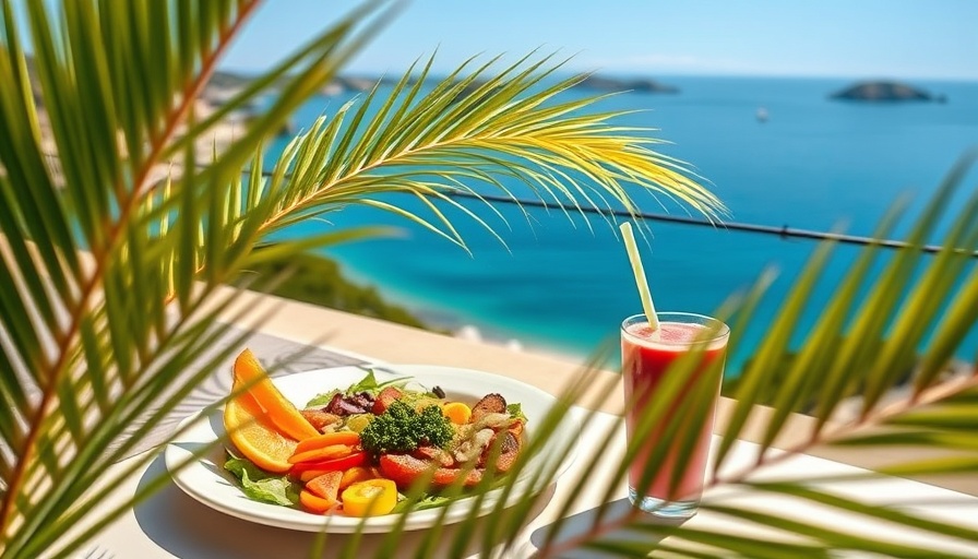 Vegan meal on Croatia's seaside terrace with smoothie.