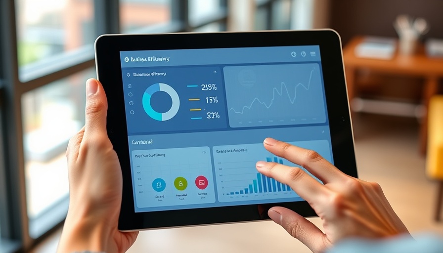 Dashboard on tablet showing AI in business efficiency metrics.