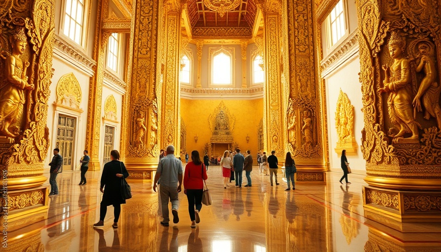 Intricate golden pillars in Lao Art Museum, sustainable tourism.